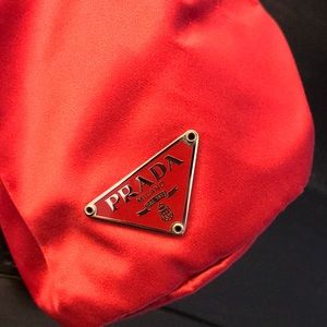 SOLD- Prada red Satin wrist bag small wristlet